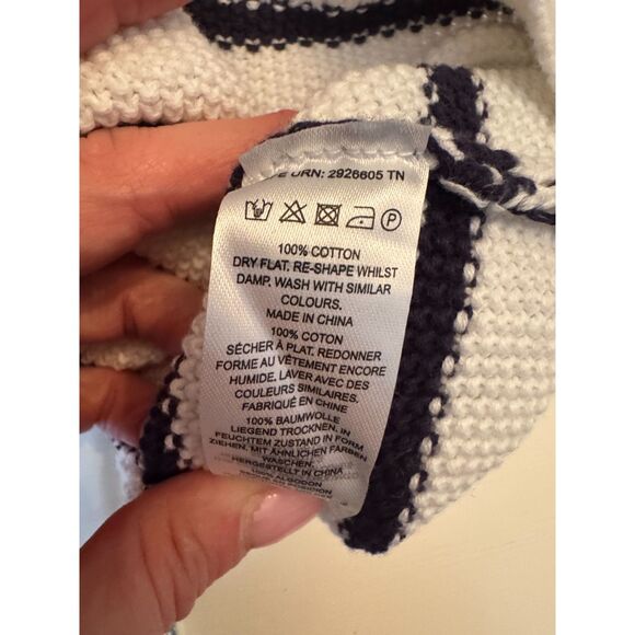 French Connection Nautical Striped Cotton Knit Short Sleeve Sweater Top - Picture 5 of 5